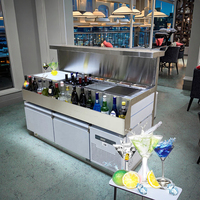 Station mobile de bar à cocktails en acier inoxydable OEM en usine avec réfrigérateur Fonction évier de bac à glace Comptoir de travail de barman