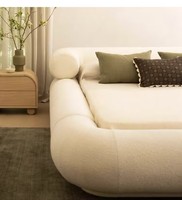 Juego de cama francés Cream Wind, diseño moderno y sencillo para exteriores, sofá, cama de dormitorio principal con respaldo bajo para niña, cama de tela de suelo a techo de madera