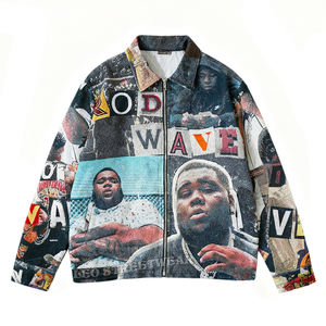 OEM 공급 로우 MOQ 커스텀 자카드 태피스트리 자켓 로드 웨이브 자켓 래퍼 지퍼 가디건 집업 겨울 자켓 남성용 - Product Image 2