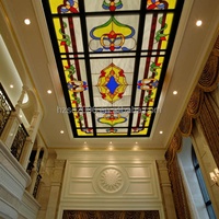 Plafonnier en verre teinté soudé à la feraille, style français personnalisable, à cadre en fer creux, haute transmission lumineuse, pour décoration