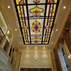 Plafonnier décoratif personnalisable en verre teinté, style Tiffany, avec cadre en fer forgé, motif creux, pour église et décoration de ciel de scène - Product Image 3