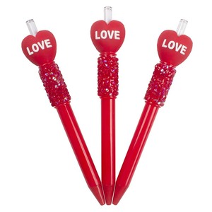 O & Qカスタマイズ可能漫画ラインストーンプラスチックボールペン赤ハート形プロモーションキラキラクリックタイプ流暢に書くペン - Product Image 2