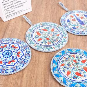 Nouveaux napperons en céramique de style chinois-Tapis de pot à corde suspendus ronds de 16cm, tapis de <span class=keywords><strong>plaque</strong></span> résistants à la chaleur, tapis de table thermo-isolants - Product Image 4