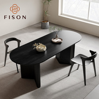 Table à manger ovale en chêne massif noir, style minimaliste nordique, scandinave, moderne français, 6 places