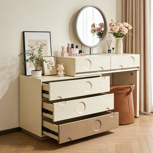 Table de toilette minimaliste moderne avec miroir, coiffeuse compacte pour petit appartement ou usage domestique - Product Image 1