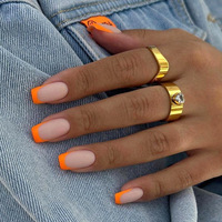 Ongles carrés orange néon, faux ongles à presser de taille moyenne, fabriqués à la machine en ABS, 24 pièces, ongles carrés mats à bout français de taille moyenne