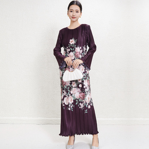 Robe plissée élégante Miyake pour femmes, manches longues, col rond, robe maxi pour <span class=keywords><strong>soirée</strong></span>, <span class=keywords><strong>tenue</strong></span> de <span class=keywords><strong>soirée</strong></span> - Product Image 6