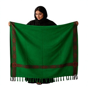 Green Embroidered Wool Kashmiri Shawl for Women Winter Scarf Long <b>Wrap</b> with Tassel Border Custom Logo - Product Image 4