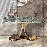Armoire d'entrée simple moderne Table console murale en marbre de luxe italien Nouvelle table console en acier inoxydable Chinoiserie