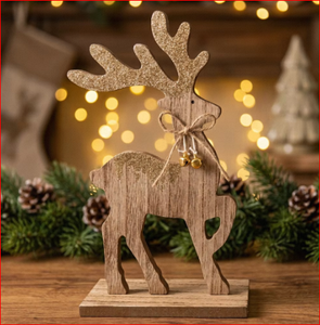 Décoration de Noël de table en forme de renne scintillant, accent décoratif en bois pour la maison - Product Image 6