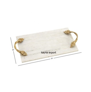 Moderne or fini feuille poignée plateau de marbre blanc - Product Image 1