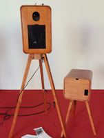 Cabina de Fotos de Roble de Doble Cara con Soporte para Impresora, Carcasa Retro para Cabina de Fotos DSLR para Bodas, Fiestas y Eventos