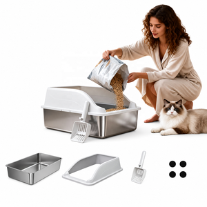 Bac à litière pour chat avec clôture haute pour grand chat, entrée par le haut, anti-éclaboussures, anti-fuite, surface antiadhésive, bac à litière amovible - Product Image 5