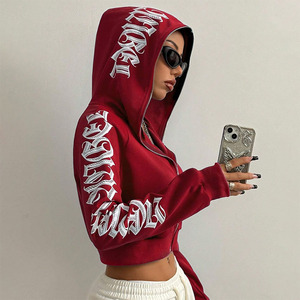 Sweat à capuche personnalisé à fermeture éclair complète, hauts courts pour femmes, sweat à capuche sérigraphié à manches longues, sweat à capuche zippé épais et vierge - Product Image 4