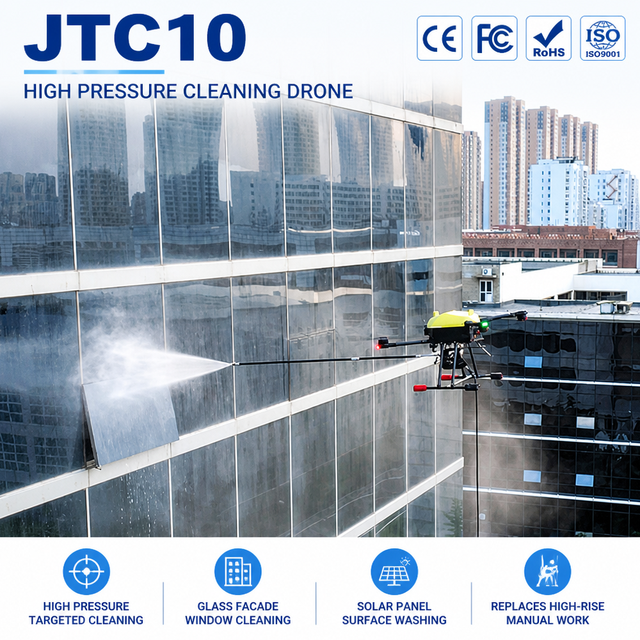 Joyance JTC10 Cleaning Drone Multi Rotor High Rise Facade Window and Solar Panel Cleaning UAV Carbon Fiber Frame C5 Certified