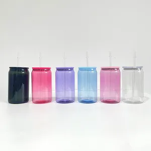 Цветная прозрачная пластиковая банка с соломинкой, 16 унций