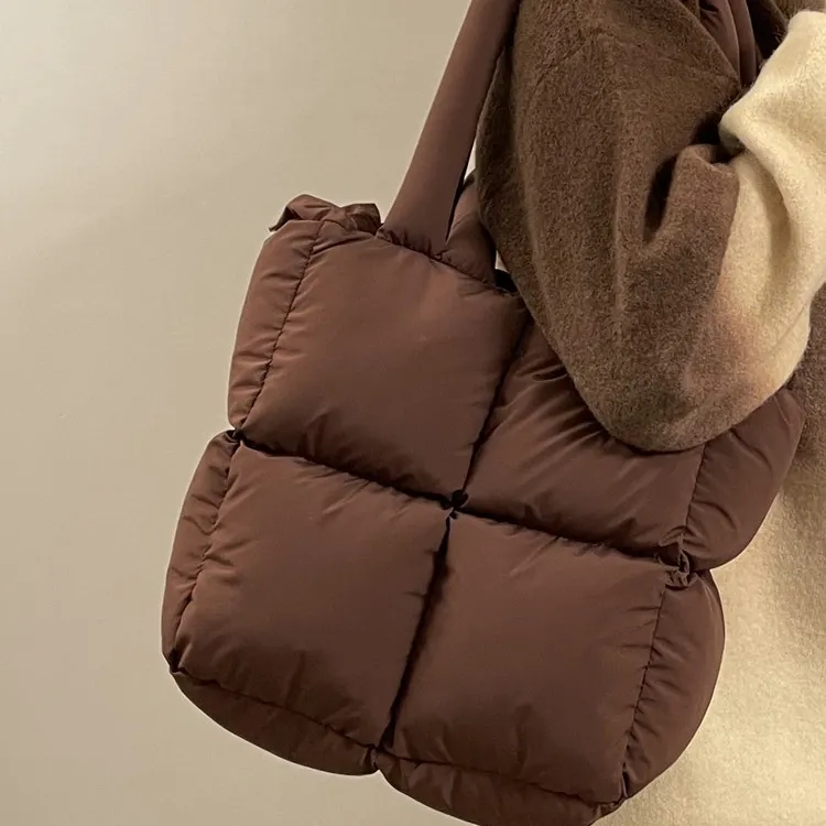 Fashion Designer Women Quilted Square Cute Tote Shoulder Bag Custom Luxury Pink Down Nylon Cotton Padded Puffer Handbag