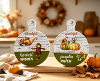 Sous-plat en céramique Citrouille, Rond avec Poignée, Résistant à la Chaleur, Décoratif Imprimé Ferme pour Thanksgiving, Protection de Table