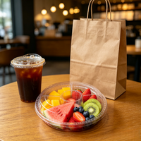 Boîte à collation ronde jetable en PET, plateau à fruits à 6 compartiments avec couvercle dôme, couleur personnalisée, OEM pour la restauration à emporter et la préparation de repas