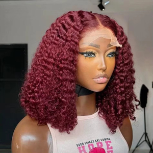Parrucca Bob Borgogna in Capelli Remy Brasiliani, Frontale in Pizzo Trasparente, Corta e Liscia, Colore Rosso 99J - Product Image 1
