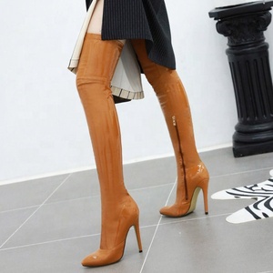 Sexy Skintight PU Upper High Thin Heel Women <b>Boot</b> Apricot Big Size 49 Thigh High Booties Side Half-zip Over Knee High <b>Boots</b> - Product Image 4