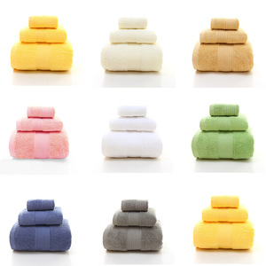 ชุดผ้าขนหนูฝ้าย 3 ชิ้น สีพื้น ผ้าฝ้ายแท้ ซึมซับน้ำได้ดี เหมาะสำหรับเป็นของขวัญสำหรับองค์กรและธุรกิจ - Product Image 1