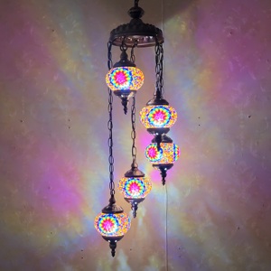 Lampada turca <span class=keywords><strong>lampadario</strong></span> scala 5 globo paralume fatto a mano <span class=keywords><strong>con</strong></span> mosaico di vetro colorato luce pendente - Product Image 3