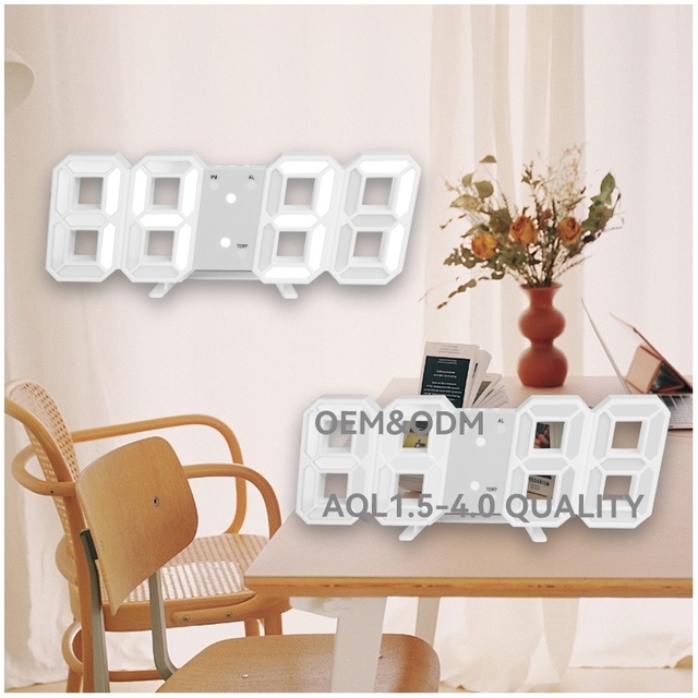 3D Led Table Time Alarm Temperature Date Sound Night Light Internet Digital Timer White Neon Wall Clock With Remote Control