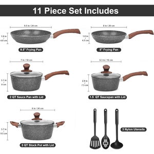 Bán buôn 10-cái gốm không dính Granite cảm ứng nhà bếp <span class=keywords><strong>Cookware</strong></span> <span class=keywords><strong>Set</strong></span> sang trọng Frying chảo và chậu với lớp phủ không dính - Product Image 6