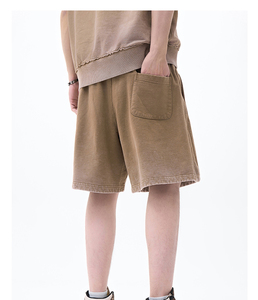 Shorts décontractés pour hommes RS24, été, 380GSM, coton lourd lavé, couleur unie, style hip-hop, style streetwear, motif, cordon de serrage, cargo - Product Image 4