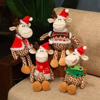 Boneka Jerapah Natal dengan Topi Santa, Mainan Jerapah Plush Lembut untuk Anak-anak dan Dewasa, Hadiah Natal yang Meriah