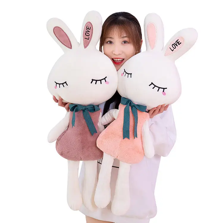 Conejo de peluche de alta calidad, conejo blanco grande y suave, ojos grandes, para decoración de la habitación