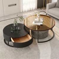 Luxuriöser Nordischer Marmor & Glas Couchtisch Runder Beistelltisch für Wohnzimmer Heimdekoration