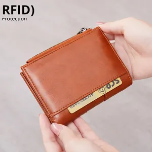 Nouveau portefeuille antivol RFID avec double fermeture éclair, en cuir PU vintage, porte-cartes de visite et passeport pour la mode européenne et américaine - Product Image 2