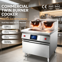 Wok robot électrique en forme de U, 240V, acier inoxydable 304, double alimentation, haute puissance, cuisinière de cuisine commerciale de luxe, minuterie, nettoyage facile
