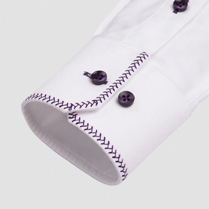 100% cotone ricamato a collo alto camicetta bianca manica lunga puro cotone camicie Casual oro <span class=keywords><strong>viola</strong></span> per <span class=keywords><strong>uomo</strong></span> - Product Image 4