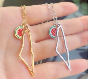 Kalung Qifei 2026 OEM Berlapis Emas 18K dari Baja Tahan Karat dengan Motif Semangka Palestina & Peta Arab, Perhiasan Fashion untuk Pria Wanita - Product Image 2