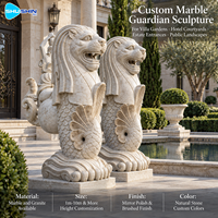 Sculpture classique de lion gardien en marbre, paire de chiens Foo sculptés à la main en pierre, statues d'entrée durables pour villa, jardin, cour