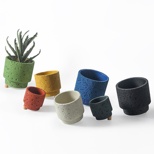 Maceta de cemento de estilo nórdico, cerámica mate, moda, personalidad artística simple, interior, rábano verde, bonsái suculento <span class=keywords><strong>con</strong></span> agujeros - Product Image 2