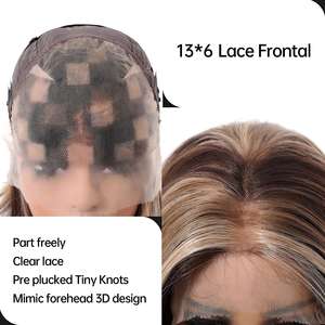 Nouveaux produits Perruques bob frontales en dentelle HD 13x6 avec mèches <span class=keywords><strong>blond</strong></span> platine, raie libre, bonnet en filet respirant et ligne de cheveux naturelle pour femmes - Product Image 2