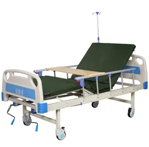 Cheap folding two function two crank 2 position manual medical hospital patient bed with mattress