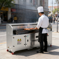 Chariot de barbecue commercial sans fumée avec système de circulation d'eau et purification des fumées ESP pour grillades intérieures et extérieures