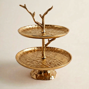 Soporte de Pastel de 2 Niveles Chapado en Oro de Lujo, Soporte de Postres de Metal Martillado, Elegante Exhibidor de Frutas para Decoración del Hogar, Bodas, Fiestas, Hoteles - Product Image 1