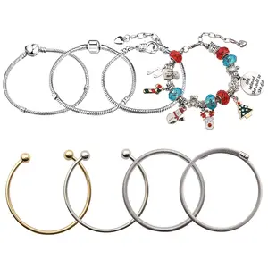 Wholesale beaded bracelet Heart Clasp snake chain Stainless Steel Bracelet finding chain for Women Girl diy charms gift