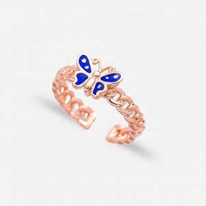 Blue Enamel Butterfly Design <b>Adjustable</b> <b>Ring</b> Wholesale 925 Silver Sterling Jewelry Fine Women Jewellery - Product Image 2