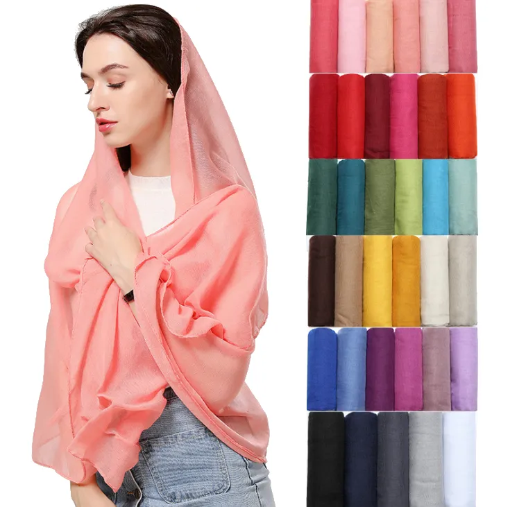 Châle en lin et coton à double usage, écharpe d'hiver pour femmes musulmanes, hijab musulman, de couleur unie, vente en gros, d'usine, nouveau,