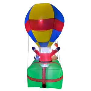 Giáng sinh Inflatable Santa ridding Hot Air Balloon kỳ nghỉ trang trí với LED ánh sáng Blow-up cho sân trang trí