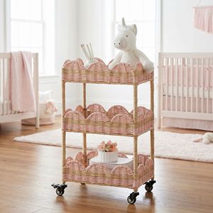 Rattan Woven <b>Storage</b> <b>Cart</b> 3 Tier Portable With Wheels For Baby Room Home Use - Product Image 1