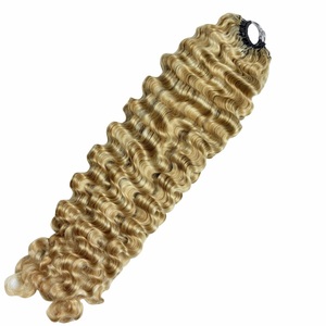 Cabello Humano Rizado Birmano FH con Nudos Milagrosos para Crochet # Extensiones de Cabello Humano con Punta de Pluma en Color Rubio Mixto 27/30 para Crochet - Product Image 4