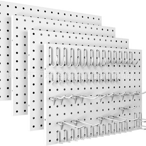 Pegboard Wall Organizer 4 Pack Metal White With 50 <b>Hooks</b> Garage <b>Tools</b> Storage Heavy Duty Rectangle Shape - Product Image 1